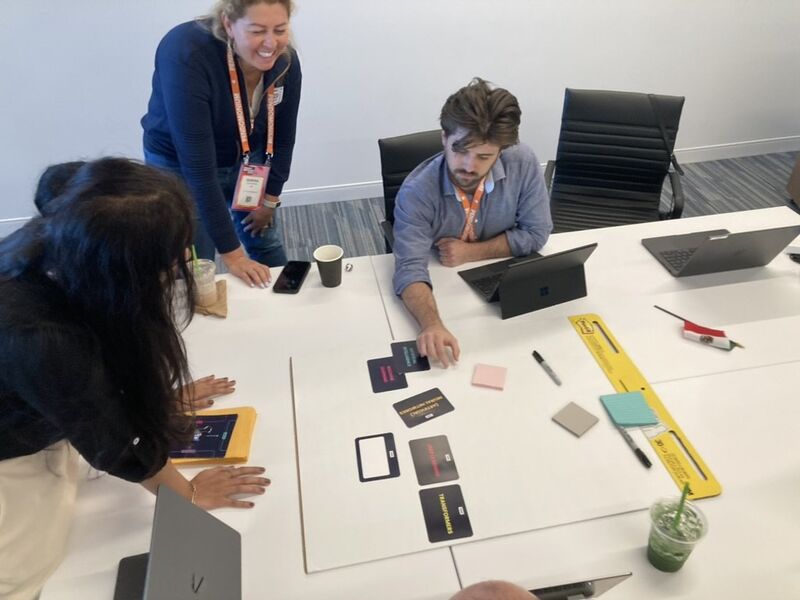 Small group working with strategic cards in facilitated exercise